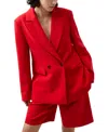 French Connection Double Breasted Peak Lapel Blazer In Mars Red