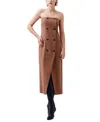 French Connection Azra Double Breasted Strapless Twill Midi Dress In Camel