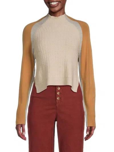 French Connection Women's Babysoft Colorblock Sweater In Oatmeal