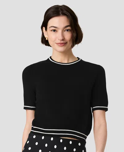 French Connection Babysoft Rib Stripe Short Sleeve Sweater In Black