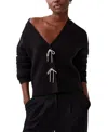 French Connection Babysoft Sparkly Bow Embellished Cardigan In Black