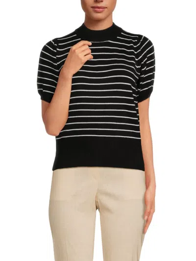 French Connection Women's Babysoft Stripe Short Sleeve Sweater In Black