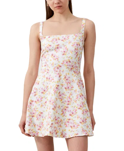 French Connection Womens Floral Print Short Mini Dress In Summer White