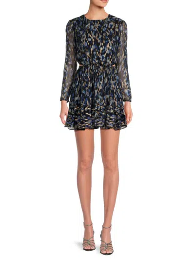 French Connection Women's Bodine Metallic Mini Fit & Flare Dress In Blue Multi