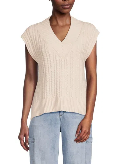 French Connection Women's Cable Knit Sweater Vest In Light Oatmeal