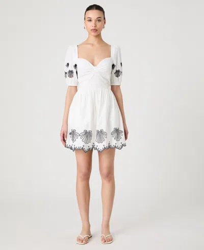 French Connection Women's Cambria Cotton Embroidered Anglaise Dress In Linen White,navy