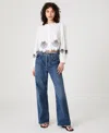French Connection Cambria Embroidered Long Sleeve Top  Tops In Linen White,navy