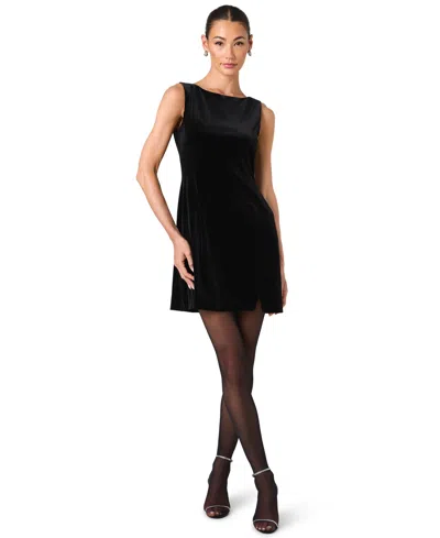 French Connection Women's Caramia Boat-neck A-line Velvet Mini Dress In Black