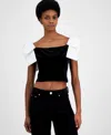 French Connection Velvet Carey Satin Bow Top In Blackout
