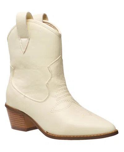 French Connection Womens Suede Ankle Cowboy, Western Boots In White