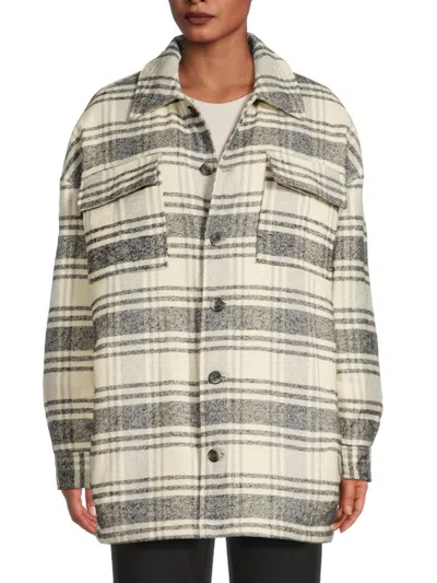 French Connection Women's Caty Plaid Shirt Jacket In White Multicolor