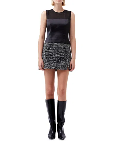 French Connection Chantelle Herringbone Mini Skirt In Black