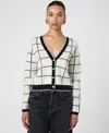 French Connection Womens Check Print Button Front Cardigan Sweater In Classic Cream,marine Check