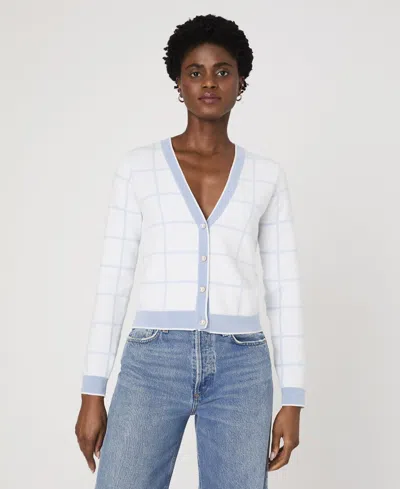French Connection Women's Check-print Button-front Cardigan In Summer White,sky Blue