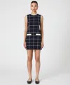 French Connection Check Sleeveless Sweater Minidress In Classic Cream,marine Check