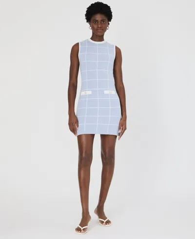 French Connection Women's Check-print Sleeveless Dress In Sky Blue,summer White