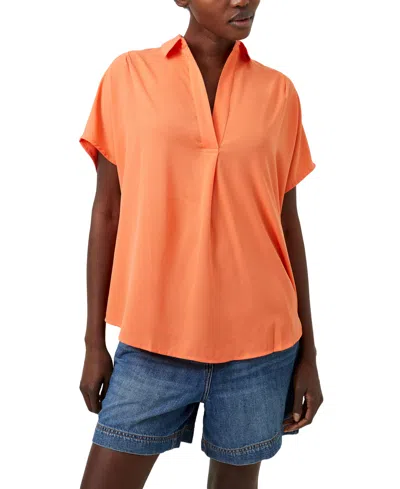French Connection Women's Collared Dolman-sleeve High-low Shirt In Coral