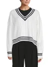 French Connection Women's Contrast Cable-knit Sweater In White Navy