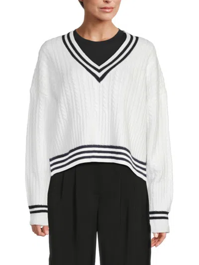 French Connection Women's Contrast Cable-knit Sweater In White Navy