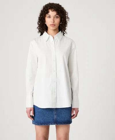 French Connection Women's Cotton Poplin Pinstriped Shirt In Porcelain Cream,amalfi Blue Stripe