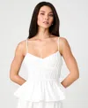 French Connection Poplin Strappy Peplum Top In Summer White