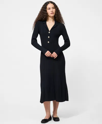 French Connection Long Sleeve Rib Knit Maxi Dress In Black
