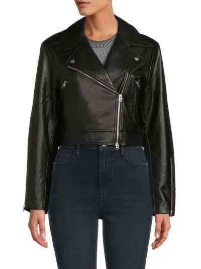 French Connection Women's Crolenda Faux Leather Cropped Moto Jacket In Black