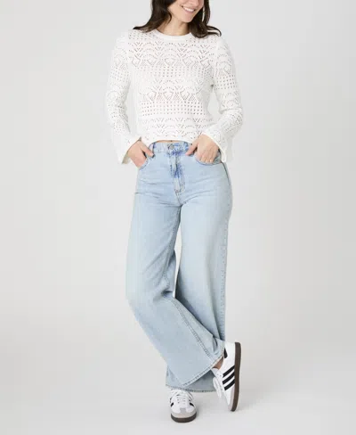 French Connection Women's Cropped Crotchet-bobble Long Sleeve Sweater In Summer White