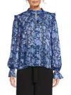 French Connection Women's Cynthia Floral Keyhole Top In Midnight Blue