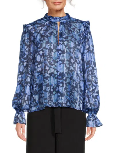 French Connection Women's Cynthia Floral Keyhole Top In Midnight Blue