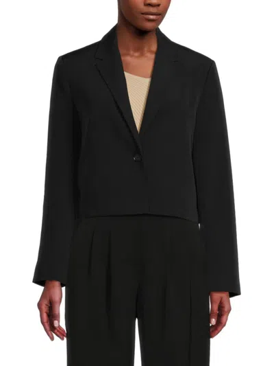 French Connection Women's Echo Crepe Notch Lapel Cropped Blazer In Blackout