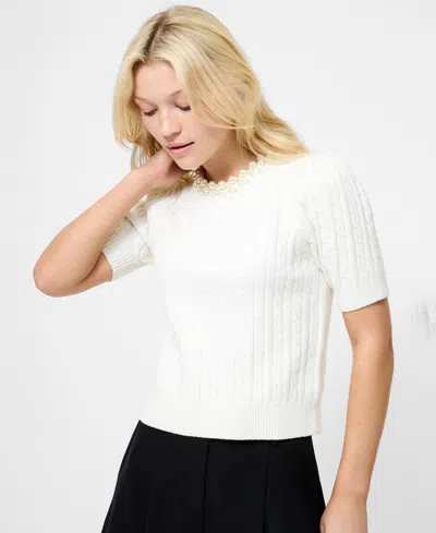 French Connection Women's Embellished Short Sleeve Sweater In White