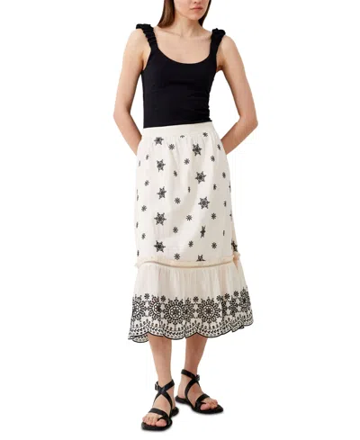 French Connection Women's Embroidered Midi Skirt In Classic Cream
