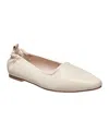 French Connection Emee Womens Ruched Faux Leather Ballet Flats In White