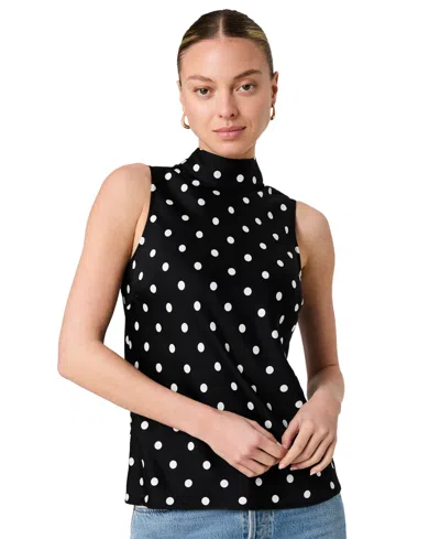 French Connection Ennis Polka Dot Satin Mock Neck Top In Black
