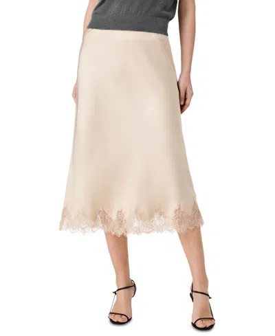 French Connection Ennis Satin Lace Midi Skirt In Neutral