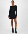 French Connection Ennis Long Sleeve Satin Minidress In Black