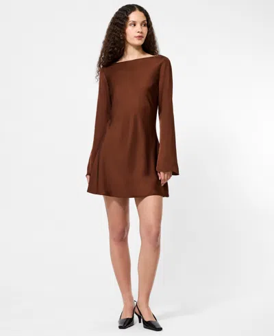 French Connection Women's Ennis Satin Long Sleeve Mini Dress In Brown