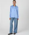 French Connection Womens Satin Long Sleeve Button-down Top In Dusted Blue