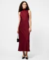 French Connection Ennis Bow Back Sleeveless Satin Maxi Dress In Burgundy
