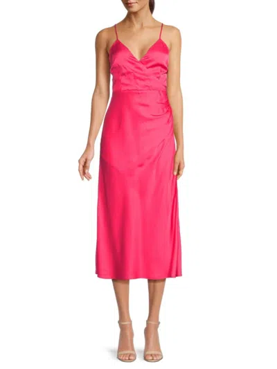 French Connection Women's Ennis Surplice Satin Midi Dress In Azalea