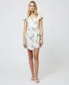 French Connection Ennis Vivian Floral Satin Wrap Minidress In Pale Iris Multi