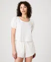 French Connection Eyelet Puff Sleeve Cotton Top In Summer White