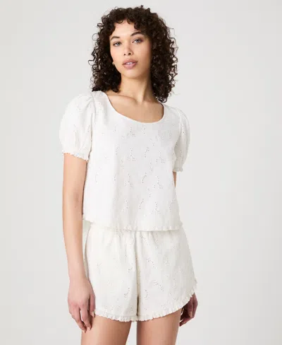 FRENCH CONNECTION WOMEN'S EYELET PUFF-SLEEVE TOP