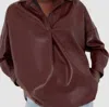 French Connection Women's Faux Leather Pop Over Shirt In Brown In Red