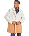 French Connection Colorblocked Teddy Coat In Ivory,sand