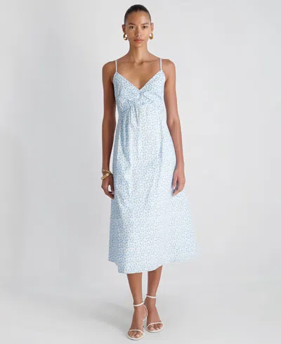 French Connection Rhodes Poplin Floral Print Midi Dress In Blue