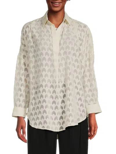 FRENCH CONNECTION WOMEN'S GEOMETRIC BURNOUT POPOVER SHIRT