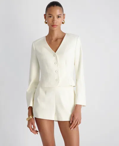 French Connection Halsey Twill Tailored Cropped Jacket In White
