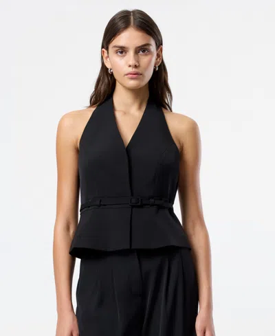 French Connection Women's Harry Suiting Belted Halter V-neck Top In Black